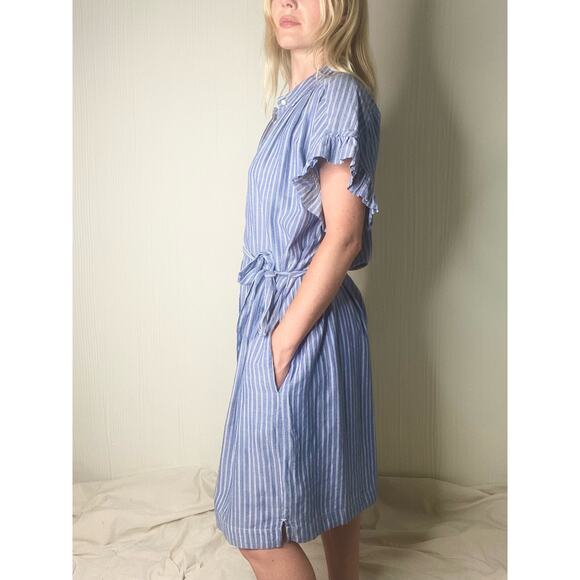 ISABELLA SINCLAIR Chambray Pinstripe Flutter Sleeve Mini Cotton Dress US LARGE - Picture 5 of 16